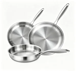 PFOA/PTFE-Free Non Toxic 3-Piece Full Clad Tri-ply Hybrid 304 Stainless Steel Frying Pan Set Induction/Oven/dishwasher Safe