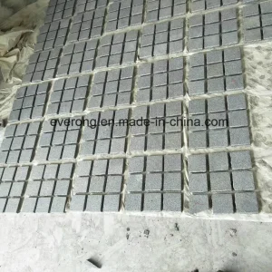 Square Flamed Dark Grey Granite Meshed Cube Stone Garden Stepping Pavements Cobble Setts