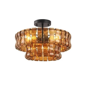 Mid-Century Round Ceiling Lamp Glass Chandelier