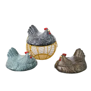 Buy Glitter Ceramic Hen Lid Iron Wire Basket Storage Decor Exporter, Products