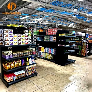 Heavy-Duty Single/Double-Sided Gondola Metal Supermarket Display Racks Modern Iron Steel Grocery Shelves for Store Use