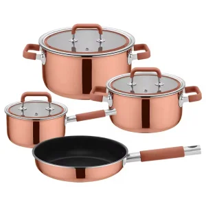 Luxury Design Copper Triply 304 Stainless Steel Cooking Pot Cookware Set with Silicone Handle