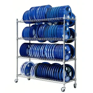 Heavy Duty Mobile Tilted Wire Mesh Shelving 4 Tier Storage Rack Adjustable Anti-Roll Industrial Warehouse Storage Shelf