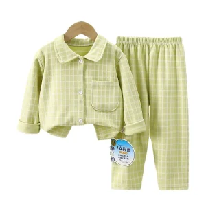 Ropa casual para niños en casa, nueva pijama de primavera para niños, blusa de terciopelo cálido con solapa, ropa para niñas