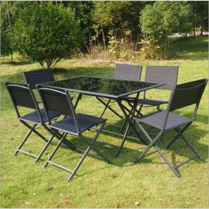 Wholesale Luxury One Table Six Seater Dinning Set Folding Metal Patio Bistro Garden Furniture