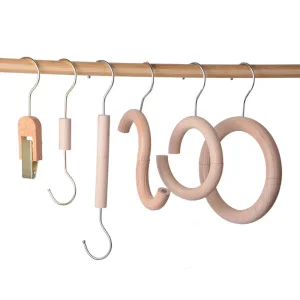Premium Mini Wooden Hangers in Natural with S-Shaped and Metal Hook for Lady/Adult/Men/Female/Kids Tie/Silk/Scarf/Socks/Towels/Belt