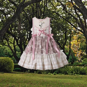Girls Dress Floral Printed Lace Ruffle