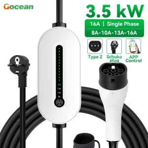 Gocean APP Electric Car Portable Charger 3.5kw Type 2 Electric Vehicle EV Car Charger 16A AC Portable EV Charger