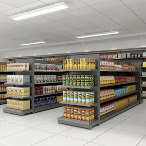 Double-Sided Metallic Shelf Display Rack for Retail Store Snack Toy Beverage Department Store Supermarket