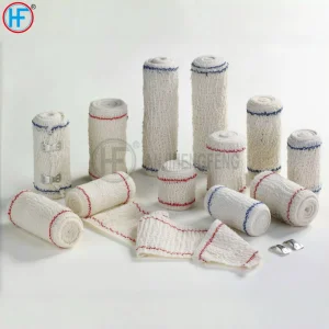 Medical Wound Dressing Red (Blue) Line Elastic Crepe Bandage Medical ISO13485 Approved with OEM