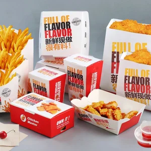 Caixa de embalagem de papel para hambúrguer biodegradável para fast food, opções de fornecimento personalizadas para container de entrega