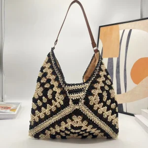 Women's Summer Straw Flap Hobo Designer Tote Bag
