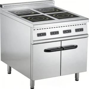 4-Burner Commercial Induction Cooker with Cabinet Base, 4-Zone Stainless Steel Induction Range