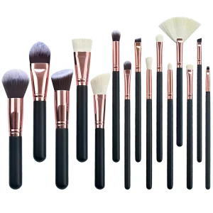 Wholesale 15-Piece Eco-Friendly Coffee Makeup Brush Set High Quality Fan Brushes Face Cheek Lips Eyebrow Pencil Mascara