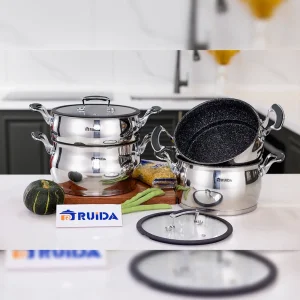 3 in One Stainless Steel Couscous Pot Set Stock Pot with Steamer with Non-Stick Coating