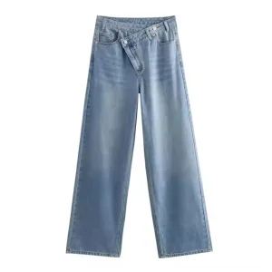 Autumn New Women's High Waist Wide Leg Dark Wash Wholesale Jeans