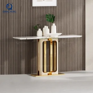 Long Entryway Italian Design Stainless Steel Wood Contemporary Console Table