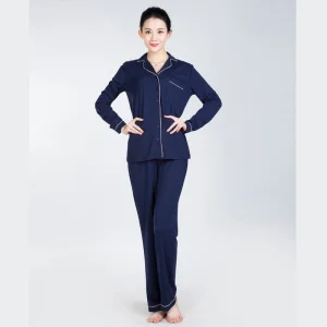 Top Sale Promotional Cotton Polyester Pajamas Set Long Sleeve Sleepwear Womens Button Down Nightwear Soft Pj Loungewear with Chest Pockets