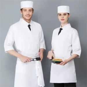 Melhor Qualidade Conjunto de Trabalho para Homens e Mulheres com Manga de Cinco Pontos, Saia, Calças, Uniforme de Garçom para Restaurante, Roupa de Chef para Cozinha