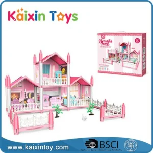 Brinquedo de princesa para meninas, acessórios de móveis, montagem DIY, kit de casa de bonecas de plástico dos sonhos em rosa para meninas