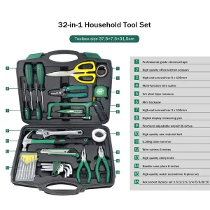 LANWEI 32-in-1 High Quality Hand Tool Set with Hard Case 3-Year Warranty-Professional Household &amp; Carpentry Repair Tools