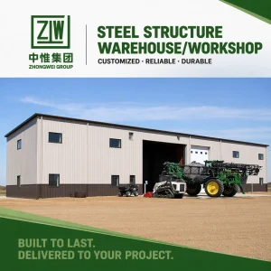 ZW 121+ Mph Wind-Resistant Modern Solar PV Roofing System Steel Structure Building Prefab Steel Workshop Industrial Warehouse