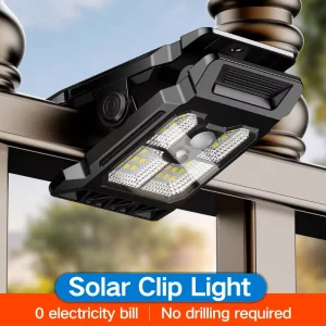 Solar Clip Wall Light Outdoor - Motion Sensor Fence Security Lamp IP65 Waterproof, Clamp Lighting for Garden Patio Garage Deck