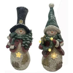Best Resin Handmade Art & Crafts Christmas Snowman with Light Figurines