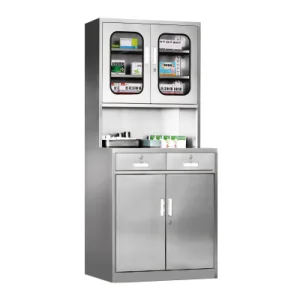 Stainless Steel 201 and Glass Kitchen Pantry Cabinet Hospital Medical Cabinet