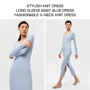 Stylish Women's Knitted Dresses Cashmere Wool Silk Viscose Organic Cotton Dress Long Sleeve Causal Dress for Girls Maxi Dress