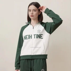 Women's Autumn Eco-Friendly Quilted Sports Coat Windbreaker Blouson Logo Front Stand Collar Knitted Embroidered Letters Thick
