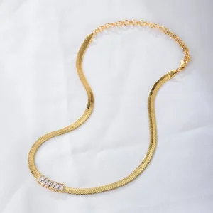 Miami Cuban Chain Link Herringbone Snake Chain 18K Gold Plated CZ Choker Necklace Jewelry for Women Men