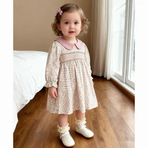 1-6Yrs Girls Baby Dress 2026 Spring Floral Dress Sweet Princess Girl Kids Doll Collar Cotton Birthday Dresses Children Clothes