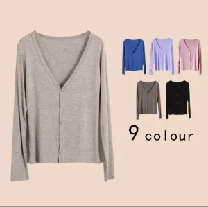 Factory Wholesale Price Solid Colour Bamboo Cardigan Long Sleeves Soft Womens Clothes