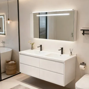 Cabinet de lavabo de mármol blanco más alto y de mayor calidad con soporte de pie, más fuerte