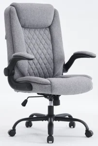 Eclipse Home Executive Chair - Beige/Grey Fabric Design, 4-Point Black Flip Arms, Butterfly Base, Class-3 Gas Lift &amp; Matte Iron Base