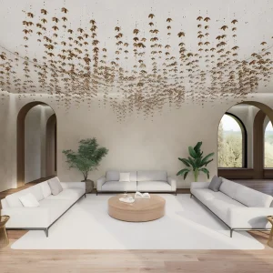 ANNO Artistic Glass Flower Gold Chandelier Custom Lighting for Duplex Staircase