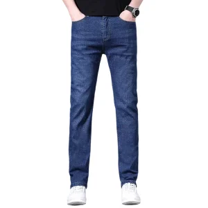 Calças Versáteis Personalizadas para Homens Atacado Moda Lazer Stretch Jeans de Denim Azul Casual Lavado
