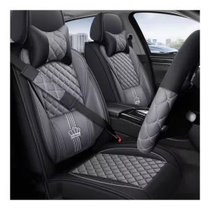 Gray Waterproof Cover Durable Well Fitting Front and Back 5 Seaters Full Set Nappa Leather Universal Car Seat Cover