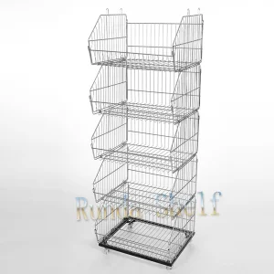 Single Sided Metal Snack Display Rack with Wire Basket Stand Store Grid Shelf for Effective Promotion Tables