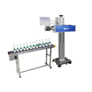 100W Production Expiry Date Flying Laser Marking Printing and Coding Machine for Beverage Label Drinking Wine Bottle Cap Online Printer