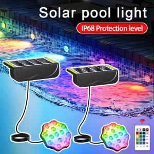 Outdoor Patio Solar Pool Light RGB Color-Changing ABS Rechargeable IP68 Waterproof Remote Control Dimmable Backyard Pond Light