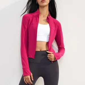 Qumor Breathable Athleisure Casual Zip Coat Sports Running Gym Yoga Top Seamless Long Sleeve Jacket