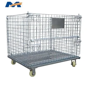 Mracking Warehouse Storage Folding Wire Mesh Cage with Wheels