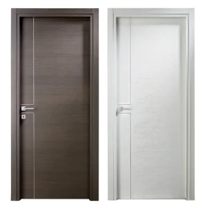 Engineered Wood Veneer MDF Laminated Metal Strip Decoration Single Swing Modern Flush Door