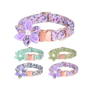 Private Label Personalized Design Floral Pet Dog Collar with Bow for Puppy Medium Dog Walking Jogging