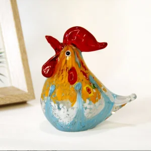 Colorful Art Deco Chicken Ornament Cartoon Design Glass Crafts Knick-Knack for Birthday Gift Decoration