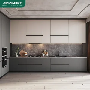 AIS 2025 China Modular Black Lacquer Wooden Designs Smart Kitchen Cabinet Storage with Handles Kitchen Furniture Wholesale Organizer