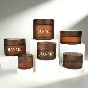Frosted Amber Glass Jars with Wooden Lid