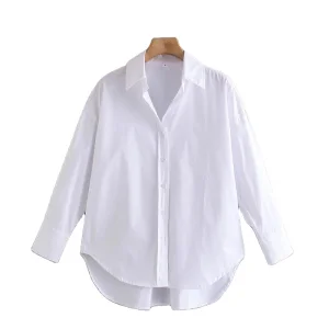 Basic Plus Size 100% Cotton Long Sleeve Shirt for Women